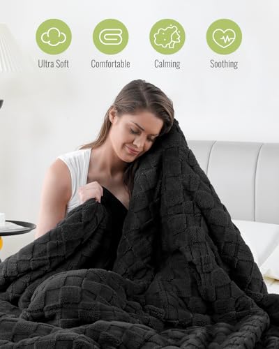 Uttermara Sherpa Fleece Weighted Blanket Queen Size(20lbs, 60" x 80", Black), 3D Jacquard Checkered Warm Sherpa Heavy Blanket for Adults, Soft Fuzzy Weighted Blankets for Couch Bed Sofa