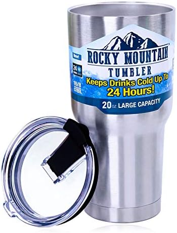 Romatlink 20 oz Vacuum Insulated Steel Tumbler with Straw Compatible Lid, Brushed Stainless