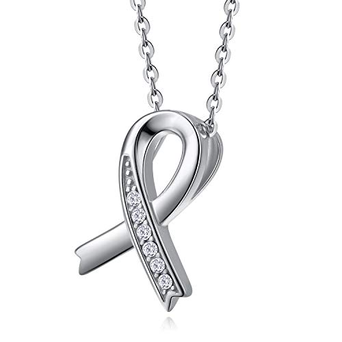 Breast Cancer Gifts Sterling Silver Necklace Breast Cancer Awareness Necklace for Women Rose Gold Ribbon Necklace for Women