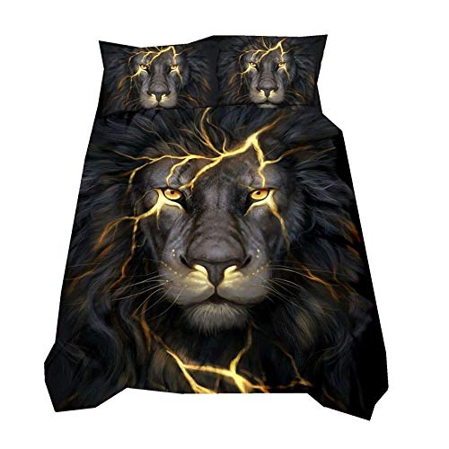 3D Animal Tigre Loup Lion Noir Housse de Couette et Taie d'oreiller, Attrapeur de Rêves Plume Microfibre Polyester 1/2 Personnes Parures de Lit avec Fermeture éclair (Noir 2, 220_x_240_cm) Cover