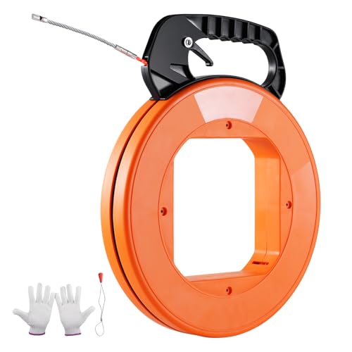 VEVOR Fish Tape, 100-foot, 1/4-inch, PET Wire Puller with Optimized Housing and Handle, Easy-to-Use Cable Puller Tool, Flexible Wire Fishing Tools for Walls and Electrical Conduit, Non-Conductive