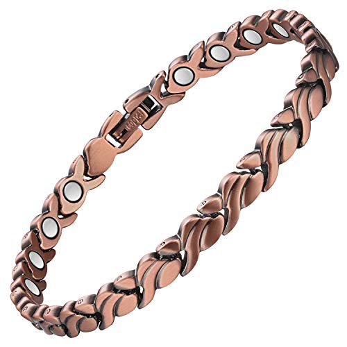 Wincone Magnetic Copper Bracelet for Women Arthritis & Carpal Tunnel Syndrome Pain Relief Unique Fishtail Design 99.99% Pure Copper Magnetic Therapy Bracelets with Powered 3500 Gauss Magnets(Box)