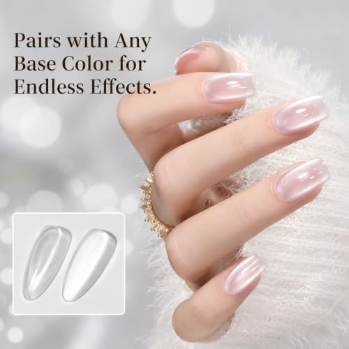 Image of AZUREBEAUTY Translucent Silver Cat Eye Magnetic Gel Nail Polish 18ML | Magnetic Moonlight Shimmer Soak Off UV /LED Gel Polish, Silver Reflective Color for Nail Art, DIY Manicure & Salon Use