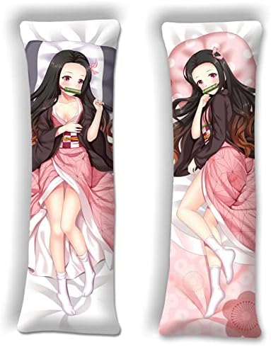 Anime Body Pillow Cover Kimetsu no Yaiba Kamado Nezuko 59in x19.6in(150x50cm) Pillowcase Cover Japanese Anime Hugging Pillow Cover Peach Skin