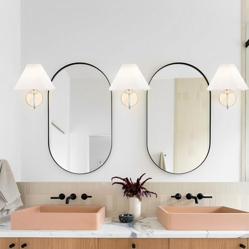 Image of Wall Sconces Indoor Wall Light Fixtures with Pleated Fabric Shade Bathroom Vanity Sconces Wall Lighting Dresser Hardwired Wall Lamps for Bedroom Living Room Corridor Porch