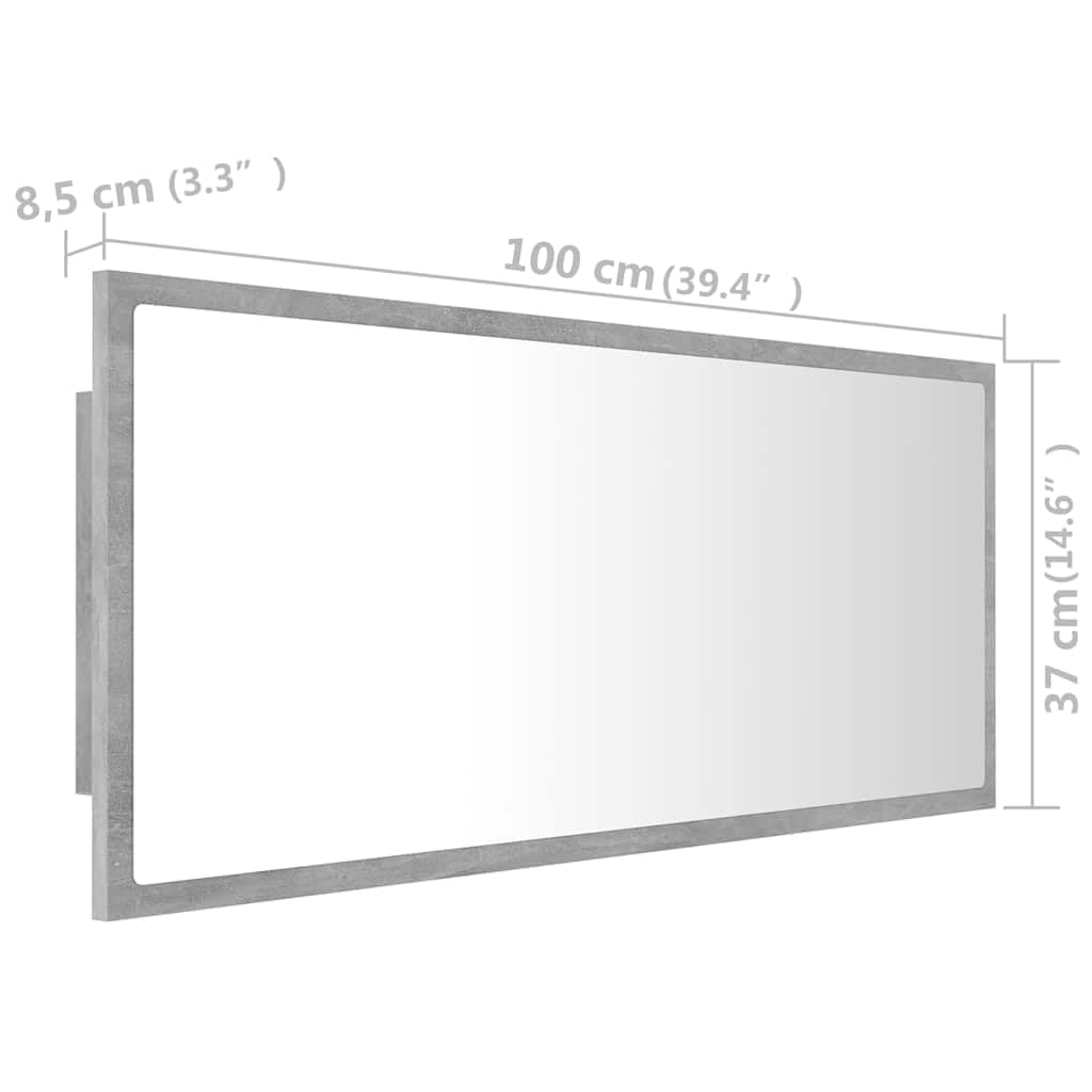 LED-Badspiegel Betongrau Acryl 100x8,5x37 cm mit RGB-Leuchte Holzwerkstoff für Badezimmer Gäste WC Wandmontage moderner Waschtisch Badmöbel Stauraum