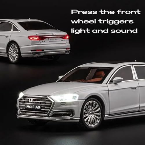 Image of Audi A8 1:24 Model Toy Car with Box, Zinc Alloy Pull Back Toy car with Sound and Light for Kids Boy Girl Gift [Colors as Per Stock]