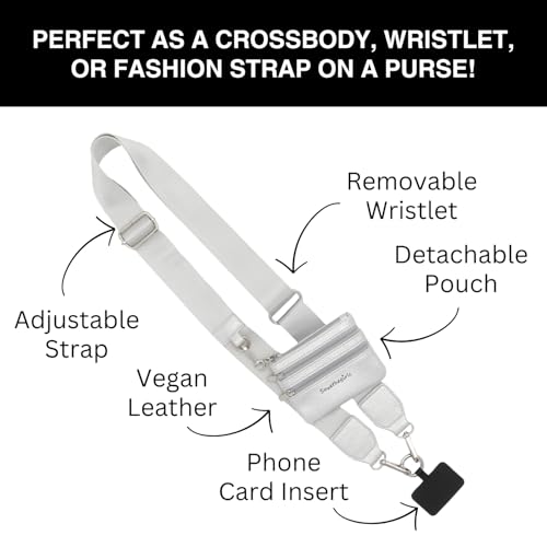 Image of Save the Girls Original Clip and Go Phone Strap Original (Silver - Silver Pouch) - Crossbody Phone Strap Chain with Zipper Wallet Pouch - Phone Lanyard with Zippered Pouch