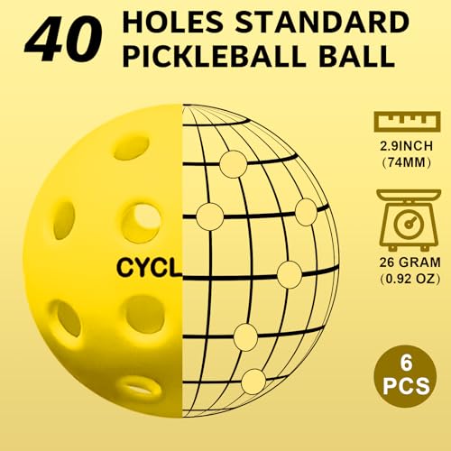 Image of cyclotron 6-Pack Premium Pickleball Balls - USAP Approved, 40 Holes Outdoor /Indoor Pickle Balls with Bag, Perfectly Balanced, High Bounce True Flight, Pickle Ball for Tournament Play