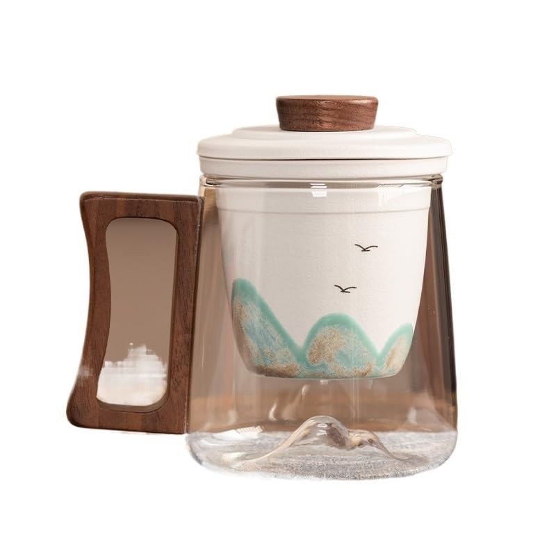 Tasse à thé Tasse à thé en verre filtré avec revêtement en céramique et poignée en ébène Récipient de trempage