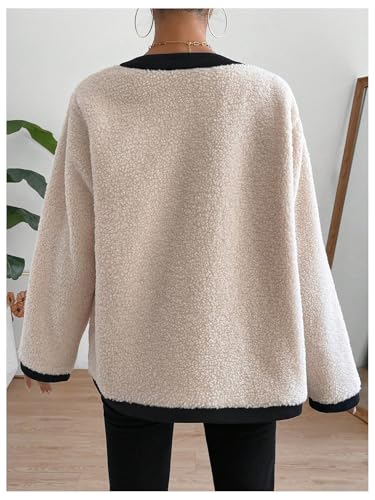 Verdusa Women's Old Money Button Down Sherpa Jacket Business Casual Fuzzy Outerwear with Pockets2