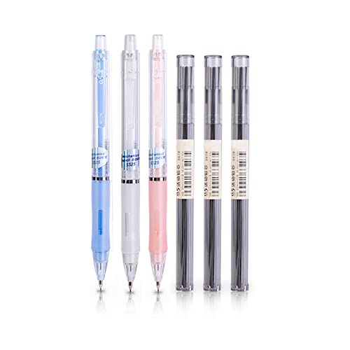 Heshengping 3 PCS Mechanical Pencil with a little eraser, 0.5 mm plastic Automatic Drawing Pencils set, with 60pcs * 120mm HB Lead Refills, For Student aldult Writing Drawing Sketching