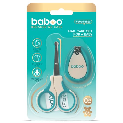 Baboo Manicure Set for Baby - Baby Nail Care Set with Nail Scissors & Nail Clipper - Safety Blunt Tip Stainless Steel Baby Nail Trimmer & Baby Nail Cutter 0+ Months (Lagoon Fiesta)