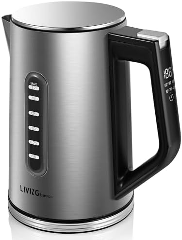 LIVINGbasics 1.7L Electric Stainless Steel Kettle, 6 Temperature Presets, 30min Keep Warm with LCD Display, Water Boiler, 1500W Fast Boil, Auto Shutoff & Boil-Dry Protection