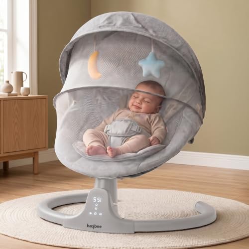 Image of Baybee Lullabies Electric Baby Cradle and Swing | Baby Swing Jhula with Adjustable Swings Speed & Recline | Rocker for Babies with Mosquito Net, Safety Belt & Music Cradle for New Born Baby (Grey)