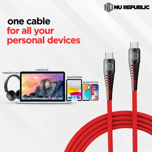 Image of Nu Republic Blaze Supersonic 65W Type-C to Type-C Cable 1 m Fast Charge Cable (Compatible with Mobile, Tablet, Laptop, Red, One Cable)