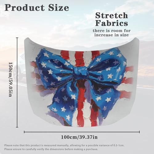 Image of American Flag Bow Car Hood Cover Watercolor Bow Star Stretchable Elastic 4th of July Auto Accessories for Car Hood Decoration and Protection, Universal Fit