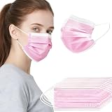 100 PCS Pink Disposable Face Mask - 3 Ply Filter Protection Face Masks with Elastic Earloops for Home, Office, School and Outdoors Comfortable, Soft, Breathable Daily Use