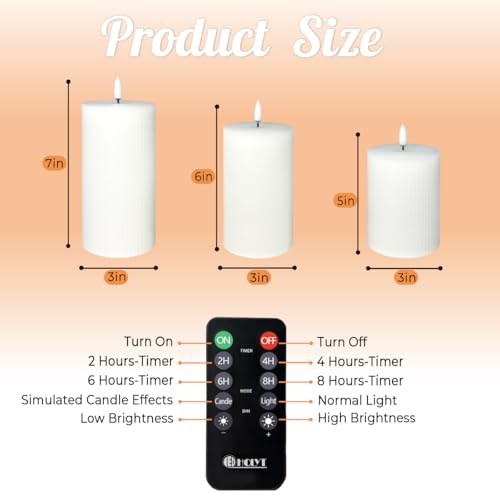 Image of LEDHOLYT Rechargeable Flameless LED Pillar Candles-Luminous Real Wax Indoor Home Decor-Set of 3, Realistic Flickering LED Flame,Remote & Timer, USB-Rechargeable（White）
