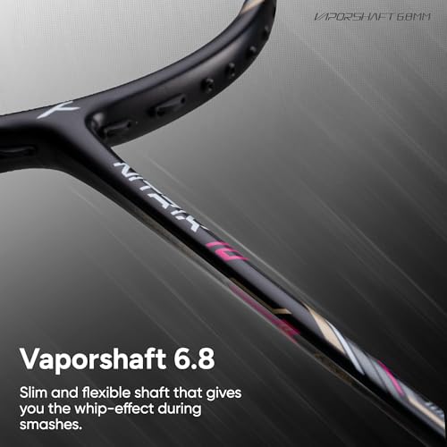 Image of Hundred Nitrix 10 Badminton Racket (Strung) | Carbon Fiber Frame | Head-Heavy Attacking Racket | Flexible Shaft for Powerful Smashes | Max Tension 30 lbs | Full Cover Included