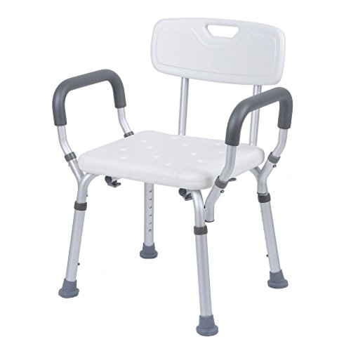 Taburete Ducha Silla Baño, Silla Baño Con Reposabrazos y Respaldo, Silla Baño Con Altura Regulable, Antideslizante y Resistente Corrosión, Apto Para Ancianos Discapacitados y Mujeres Embarazadas