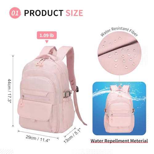 Aesthetic Daypack Backpack, Water-Resistant 15.6" Laptop Backpack for Women and Men, Featuring Touch-Fastener and Anti-Theft Pockets (Pink)3