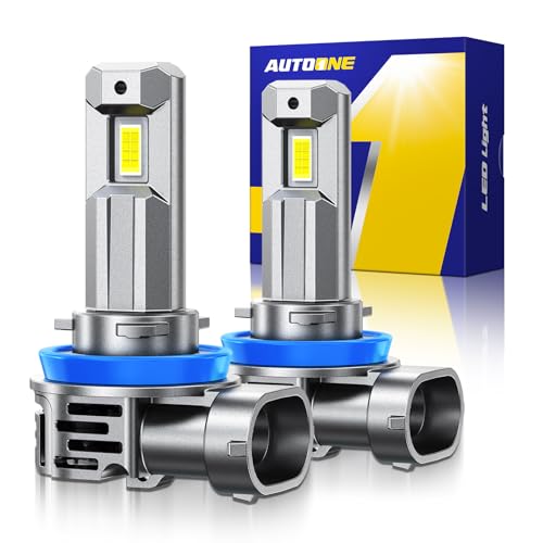 AUTOONE H11 LED Bulbs, 50000LM 1200% Ultra-Bright, 6500K White Real 1:1 Mini Size H8 H9 Halogen Replacement Accessory Fog Light, Non-Polarity Plug and Play, Pack of 2