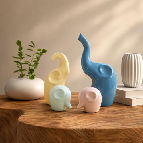 Image of Amazon Basics Playful Elephant Figurine Set for Home & Office Decor | Modern Pastel Animal Sculpture Showpieces for Living Room, Nursery, Shelf & Coffee Table Styling (Multicolor, Set of 4)