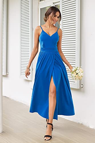 Image of Newshows Women's 2026 Spring Summer Maxi Dress Oversized Boho V Neck Spaghetti Strap Casuales Beachy Vacation Outfits Long Midi Dresses Trendy(Cerulean Blue, S)