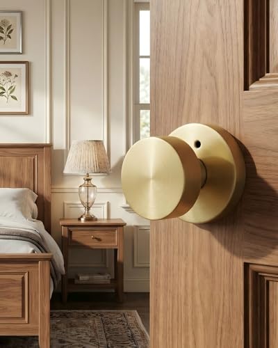 Image of Haidms Brushed Gold Door Knobs Interior, Heavy Duty Zinc-Alloy Privacy Door Knob, Gold Interior Door Knobs for Bedroom & Bathroom, Round Ball Design with Emergency Unlock(8 Pack)