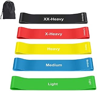 Resistance Bands, [Set of 5] Skin-Friendly Exercise Band, Resistance Bands Set with 5 Resistance Levels for Yoga Pilates Physiotherapy Stretching Training Home Gym - Carry Bag Included