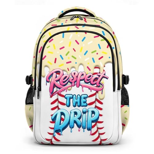GiftRomance Baseball Drip Backpack Cool Sports Backpacks for School for Boys Girls Durable Aesthetic Bookbag for Travel Home Camp Hiking