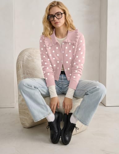 Image of HOCANDY Women Ruffle Collar Cardigan Sweater Preppy Cute Button Up Sweaters