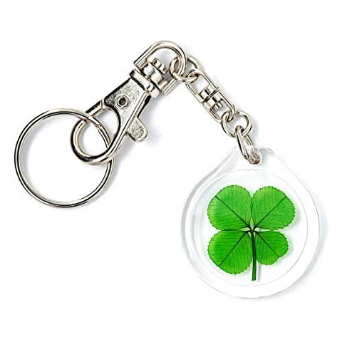 Clovers Online Good Luck Preserved 4 Leaf Clover Charm Trigger Snap Keychain Cover