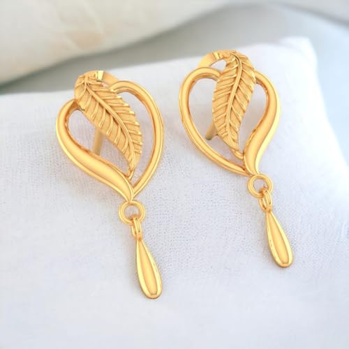 Image of P.C. Chandra Jewellers Womens 22KT (916) Yellow Gold Heart Drop Earrings With Leaf Accent And Drop Dangle - 0.9 Grams