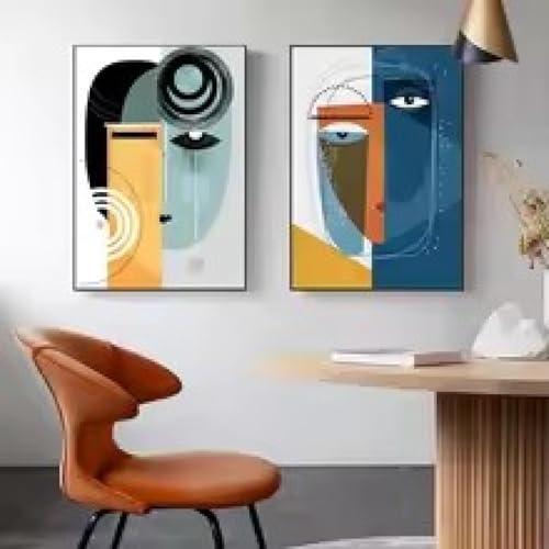 Tableau visage femme abstrait géométrique 50x70 cm avec cadre