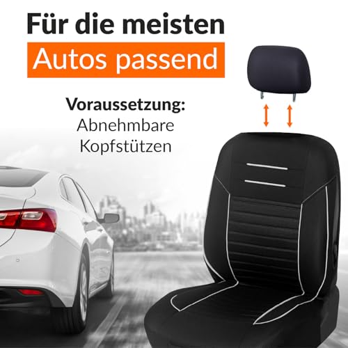 Upgrade4cars Autositzbezüge Set Universal | Autoschonbezüge Vordersitze & Rückbank | Autositzbezug Schwarz weiß | Autozubehör Innenraum Deko | Geschenke für Frauen und Männer