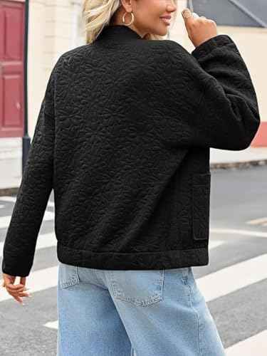 Bomber Jacket Women,Fall Jackets for Women 2025,Lightweight Zip Up Cute Jacquard Coats,Varsity Outfits with Pockets4