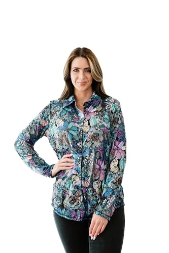 SNO SKINS Fall/Winter Collection Designer Print Crinkle Button-Down Shirt (Potpourri, Small)