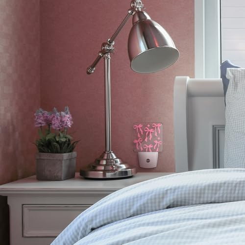 Image of 2 Pcs Pink Bow Night Lights Sensor Night Light Plug in Dusk to Dawn LED Lamps Gift for Indoor Bedroom, Bathroom, Toilet, Stairs, Kitchen, Hallway