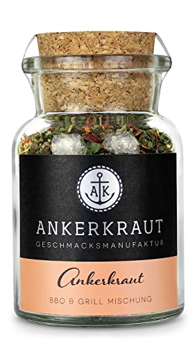 Ankerkraut BBQ und Grill Gewürzmischung, das Original Gewürz, mit Knoblauch und Oregano, Allrounder mit leicht scharfer Note, 70 g im Korkenglas