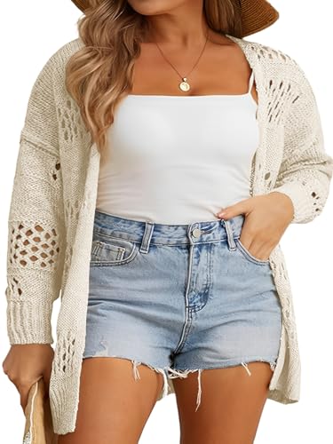 Plus Size Womens Crochet Cardigans Sweater Boho Long Sleeve Lightweight Oversized Open Front Loose Fit Knitted Tops4