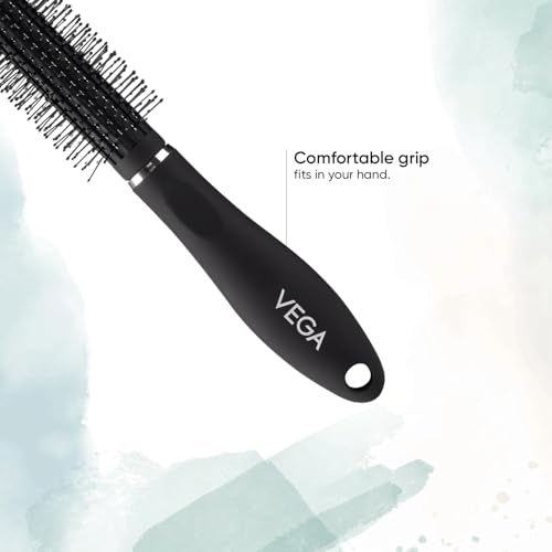 Image of Vega Round Hair Brush for Blow Dry Styling, Volumizing Tool for Men & Women, Adds Curl, Waves & Smooth Finish, Professional Roller for Salon Results (India's No.1 Hair Brush Brand, R22-RB)