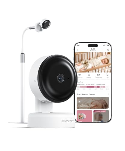 Image of Momcozy Smart Baby Monitor, 2K HD & Night Vision Contact-Free Baby Monitor | Sleep Summary, Electric Safe Fence, Cry /Motion Detection & Auto Soothing, 2.4 /5GHz WiFi, 2-Way Audio, No Subscription, BM08