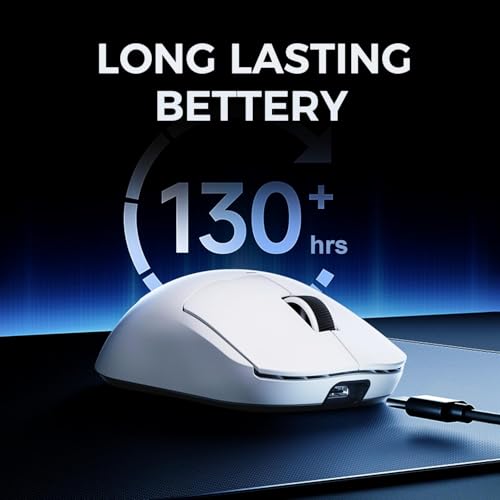 Image of MCHOSE A5 V2 Ultra Lightweight Wireless Mouse, Symmetrical Design, 54 Grams, 8K Hz Wired /4K Hz Wireless Polling Rate, PAW 3395 26K DPI, 120 Hours Battery Life, Tri-Mode Connectivity - White