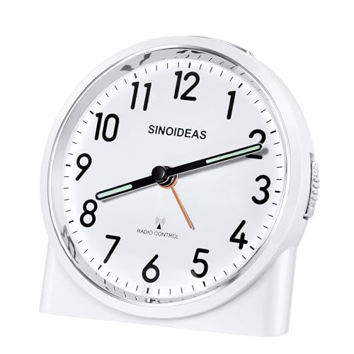 SINOIDEAS Funkwecker，Funkwecker Analog ohne Ticken, mit Nachtlicht Schlummerfunktion, 1 x 1,5 V AA-Batterie (Nicht im Lieferumfang enthalten)...
