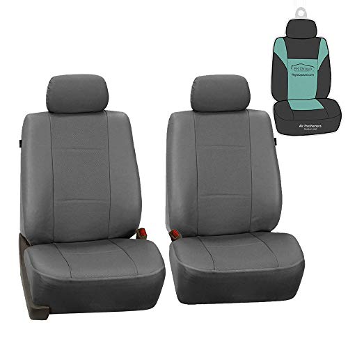 FH Group Automotive Seat Covers Deluxe Leatherette Front Set, Airbag Compatible with Gift- Universal Car, Truck, SUV, or Van (Gray) PU007102