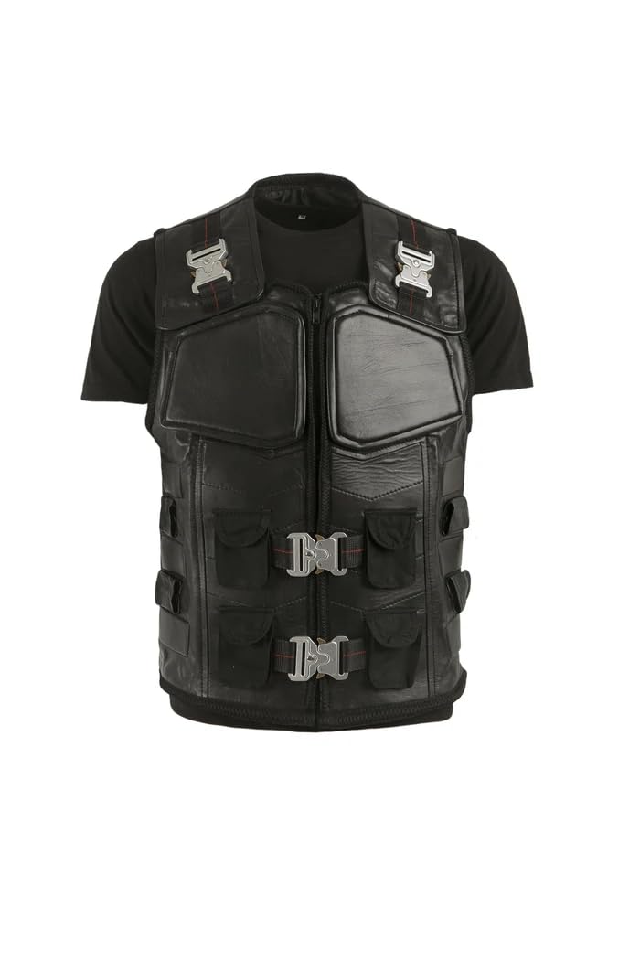 Oxhide and Bulls Leather Unisex Trinity Blade Costume Vest for Cosplay - Military Style Leather Tactical Vest - L