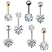 Piercing Nombril Femme Court, Piercing Nombril Pendant Acier Inoxydable 14G Zircone Cubique Ronde et en Forme de Cœur 7Pcs