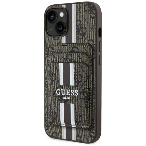 CG Mobile Guess 4G Stripes - Étui Portefeuille pour iPhone 15 - Compatible avec MagSafe (Marron)